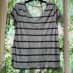 VS PINK • gray and black striped v neck t shirt